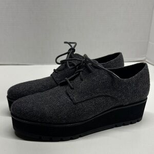 Eileen Fisher Eddy Platform Oxford Lace Up Shoes Herringbone Wool Gray Size 7.5